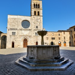 Bevagna Umbria Italy. San Michele Arcangelo church in San Silvestro square
