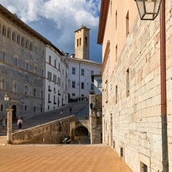 Spoleto Umbria Italy. Piazza del Duomo the theatre and Chiesa di SantEufemia