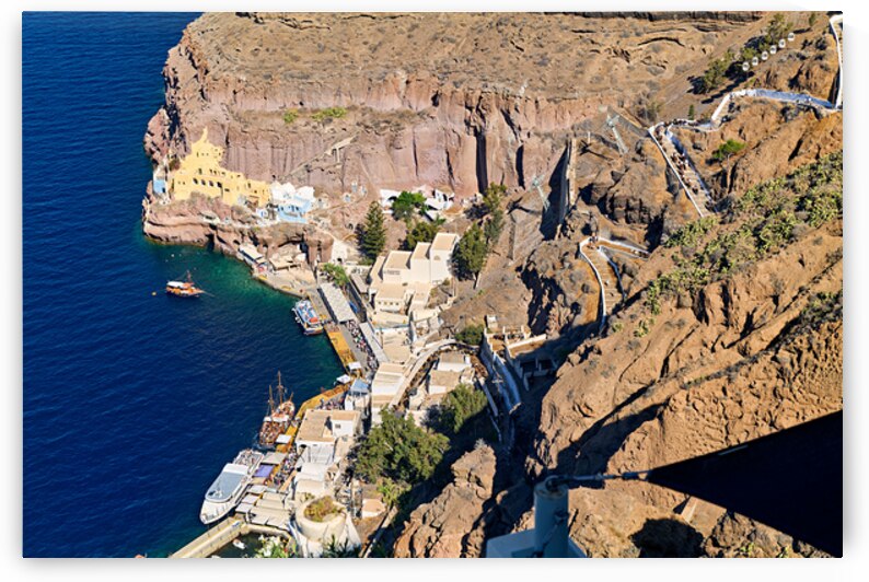 Santorini Fira port cable car donkeys and boats. by Marco Brivio