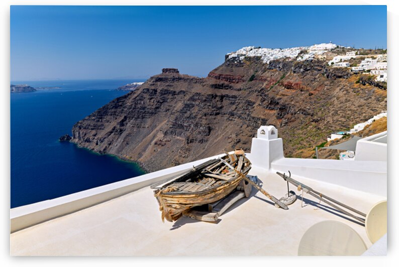 Santorini: Old boat white village and caldera view. by Marco Brivio