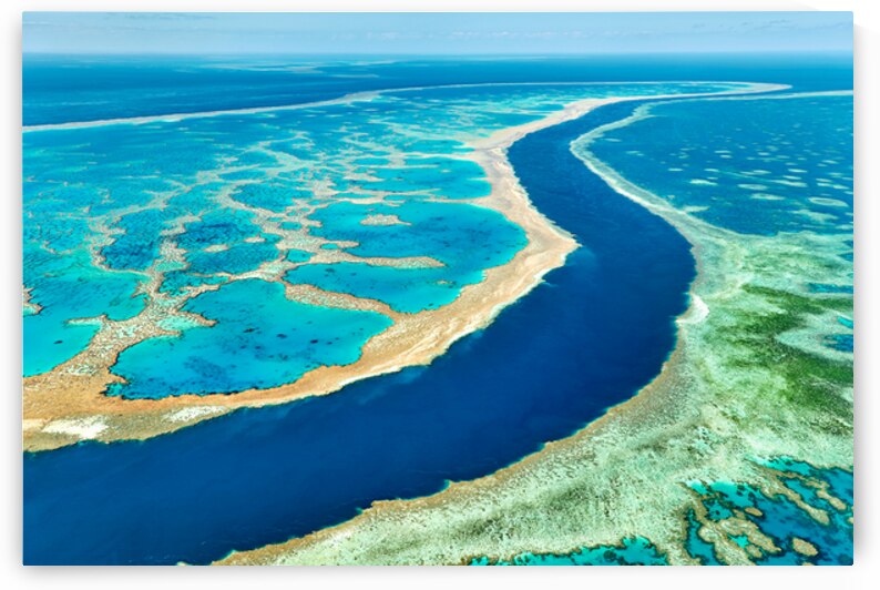 Aerial view of the Great Barrier Reefs vibrant coral formations by Marco Brivio