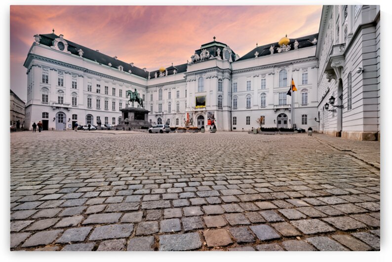 Majestic palace equestrian statue and cobblestone square under by Marco Brivio