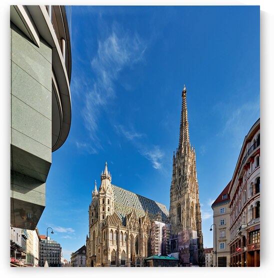 St. Stephens Cathedral Vienna under a clear blue sky. by Marco Brivio