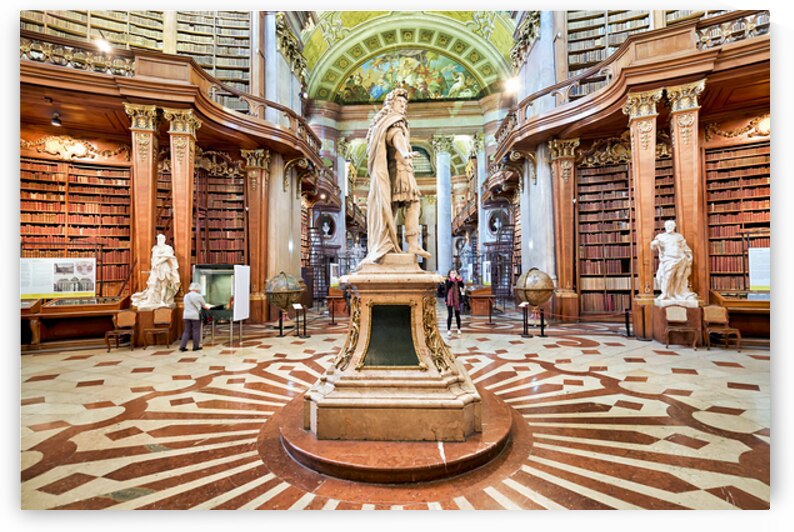 Magnificent baroque library interior with statues books and vi by Marco Brivio