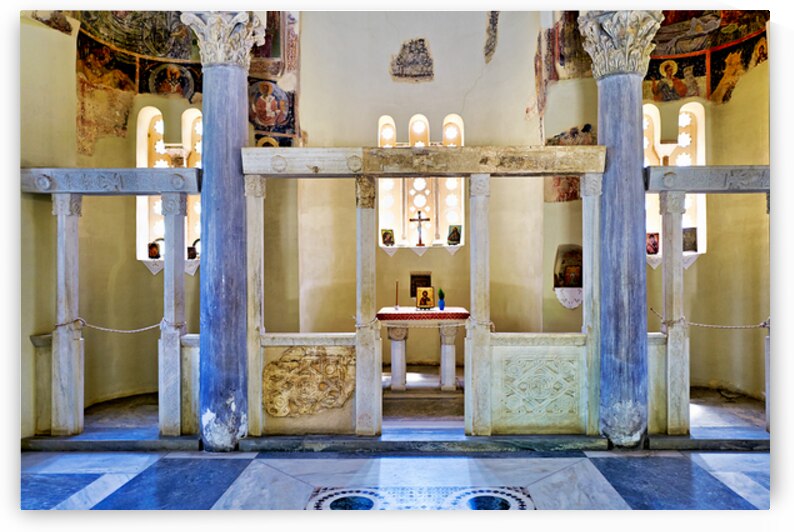 Old church inside Ancient Agora with pillars and altar in Athens by Marco Brivio
