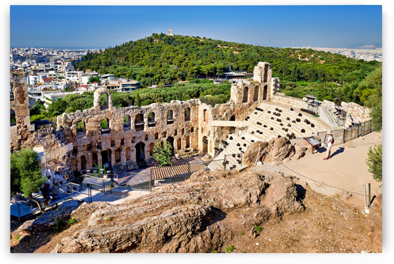 View of Athens from Acropolis showing Herod Atticus Theatre by Marco Brivio