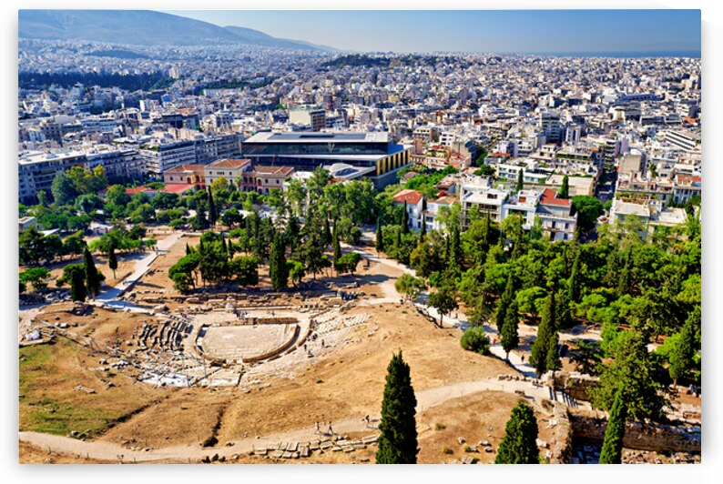 View over Athens from Acropolis showing the theatre of Dionysus by Marco Brivio