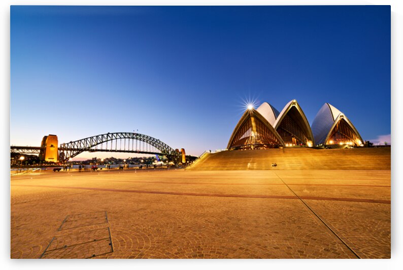Sydney Opera House and Harbour Bridge at dusk. by Marco Brivio