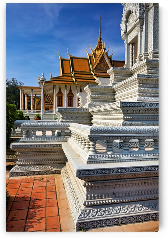 Royal Palace Phnom Penh: Golden roof and intricate white carvin by Marco Brivio