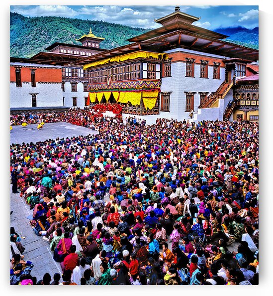 Large crowd at a traditional Bhutanese festival. by Marco Brivio