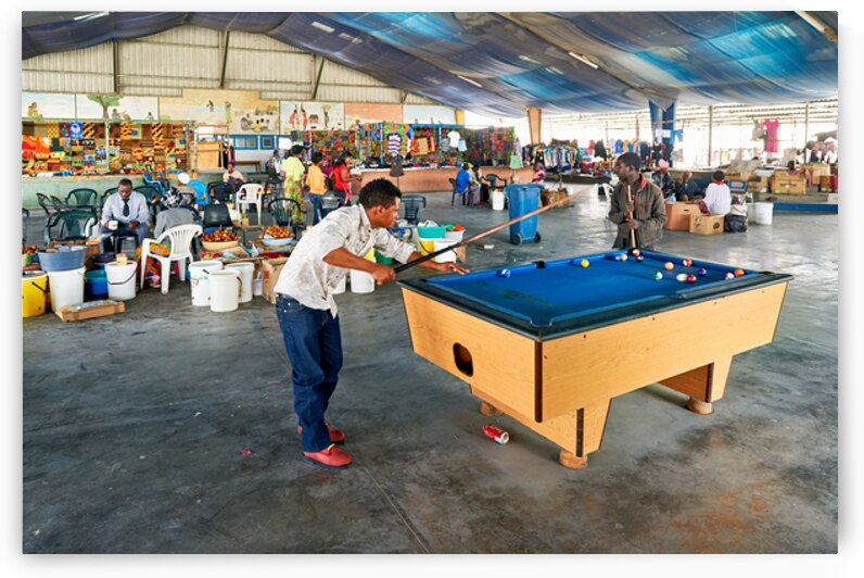 People play pool in covered market of Rundu in Kavango region by Marco Brivio