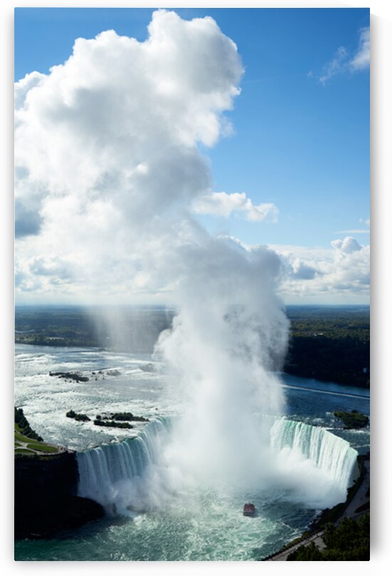 Majestic Niagara Falls boat in mist blue sky. by Marco Brivio