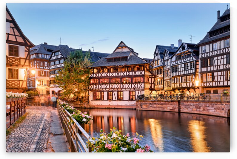 Evening in Petit France with timber framed houses by water by Marco Brivio