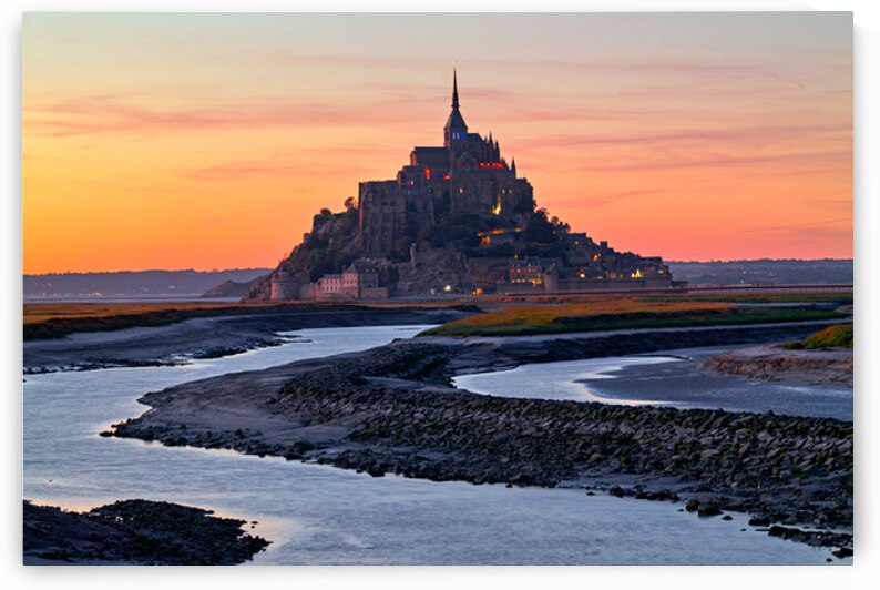 Mont Saint Michel in Normandy at dusk with river and landscape by Marco Brivio