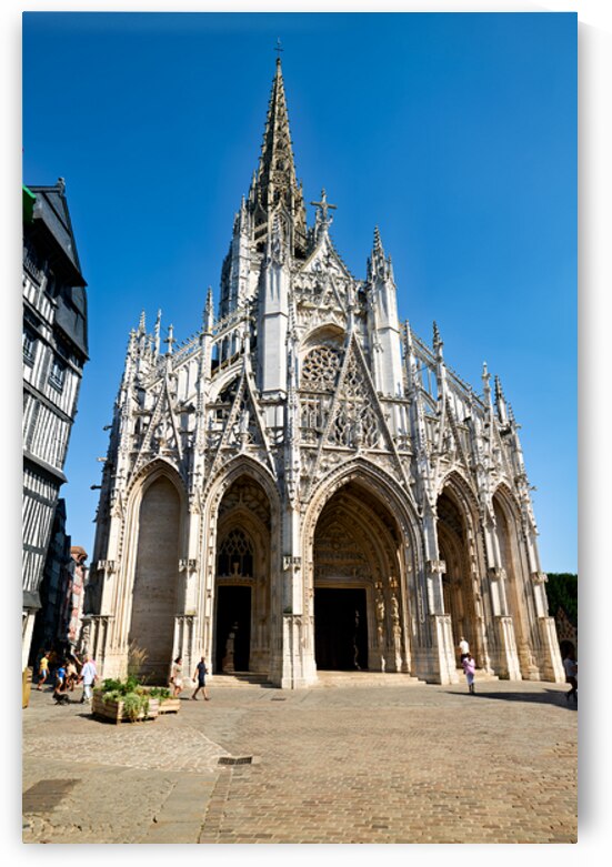 Saint Maclou church in Rouen Normandy with clear blue sky by Marco Brivio
