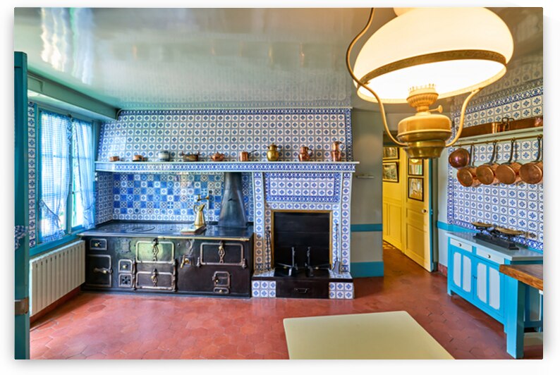 View of the kitchen inside Monets house in Giverny Normandy Fra by Marco Brivio