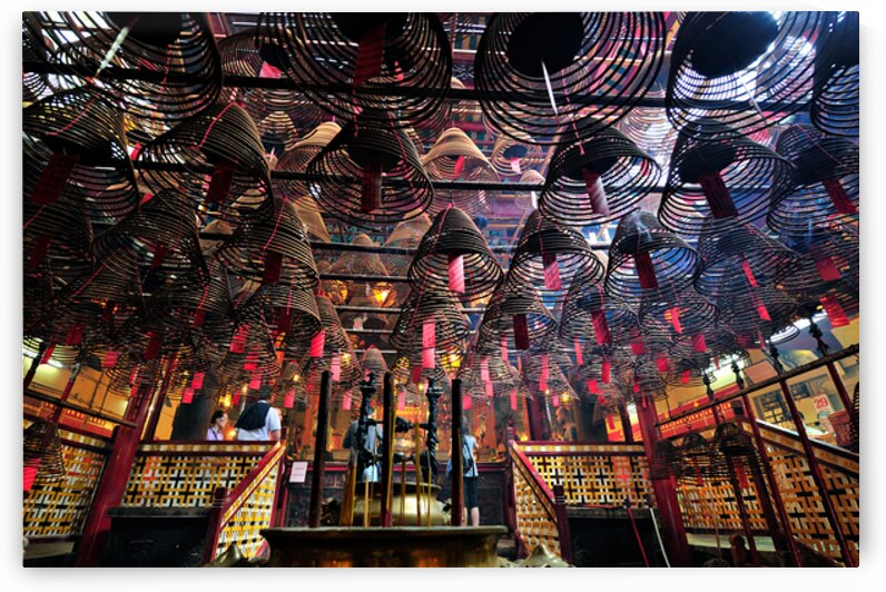 Spiral incense coils fill temple interior in Hong Kong by Marco Brivio