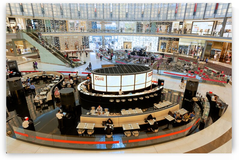 Luxury mall in Dubai features multiple levels and busy shoppers by Marco Brivio