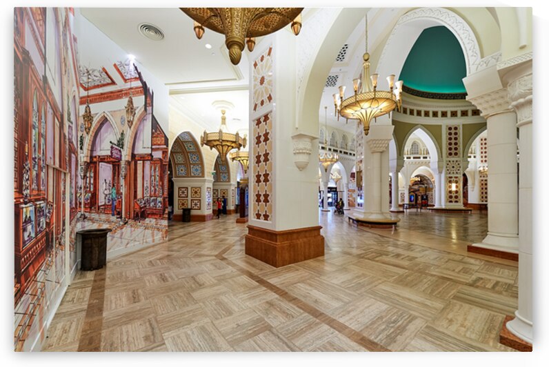 Ornate Middle Eastern interior with chandeliers in Dubai UAE by Marco Brivio