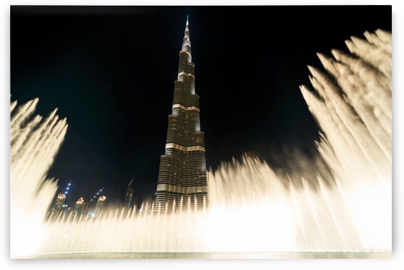 Illuminated Burj Khalifa and Dubai Fountain night show in Dubai by Marco Brivio