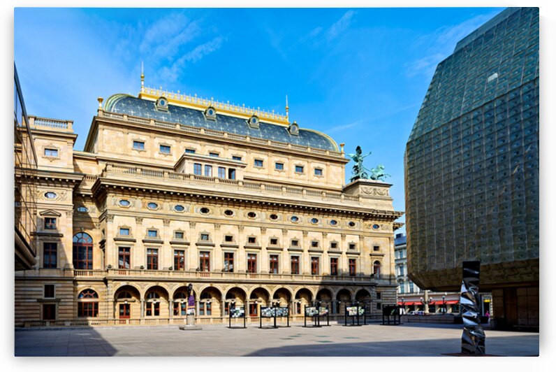 Pragues National Theatre and modern architecture contrast under by Marco Brivio