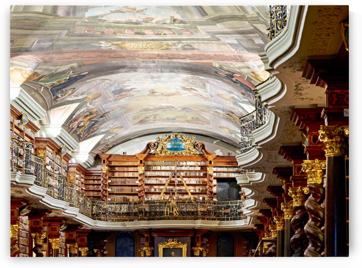 Grand baroque library with painted ceilings and countless books. by Marco Brivio