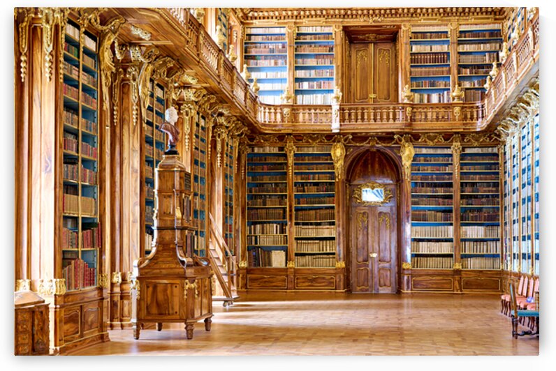 Magnificent ornate library with towering bookshelves and intric by Marco Brivio