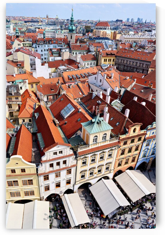 Aerial view of Pragues historic red roofed cityscape and bustli by Marco Brivio