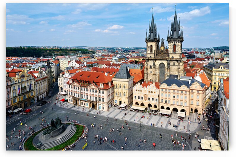 Historic Prague Old Town Square Týn Church and city view. by Marco Brivio