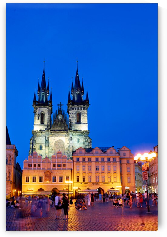Pragues Tyn Church and Old Town Square at night. by Marco Brivio