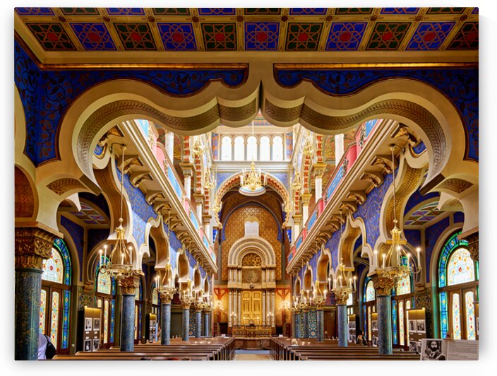 Stunning ornate synagogue interior featuring colorful arches an by Marco Brivio