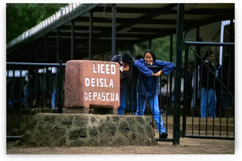 Smiling student and friend at Liceo de Isla de Pascua. by Marco Brivio