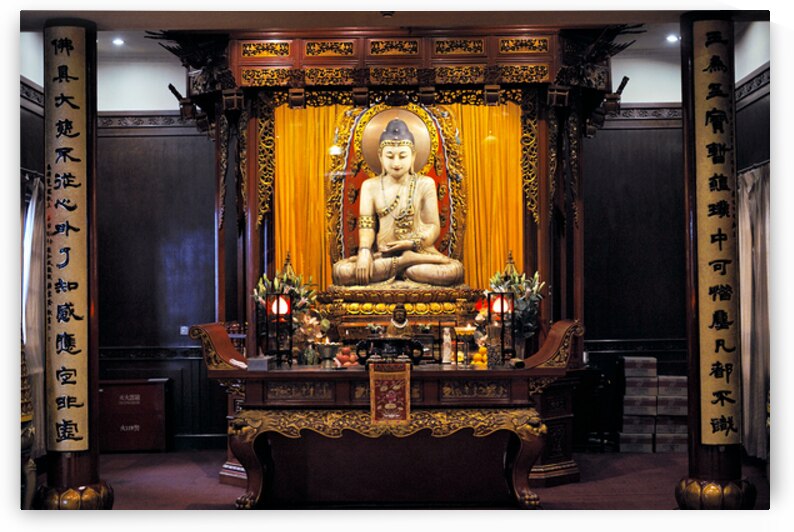 Buddha statue in ornate temple in Shanghai China by Marco Brivio