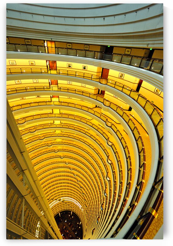 Grand hotel atrium with circular balconies in Shanghai China by Marco Brivio