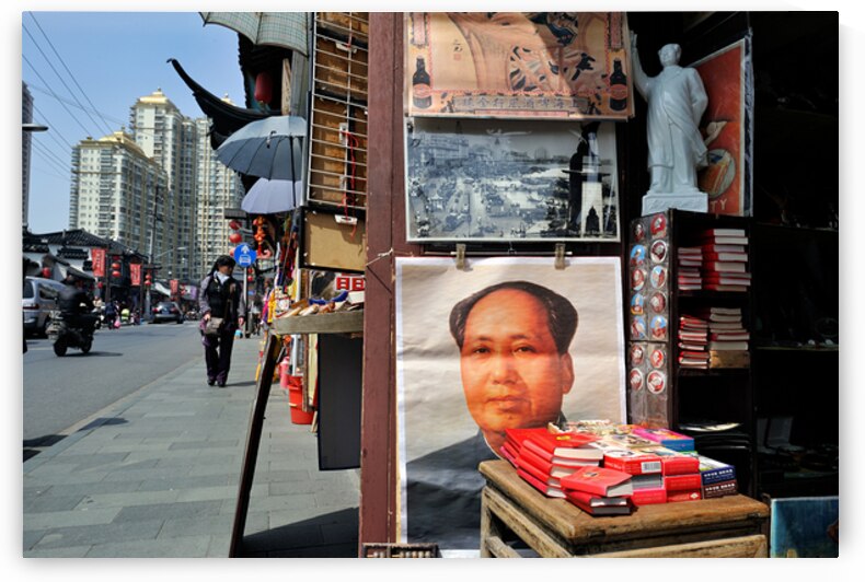 Street stall in Shanghai sells Mao posters and red books by Marco Brivio