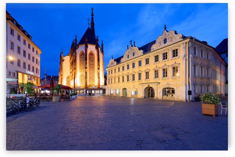Wurzburg at dusk with Marienkapelle and Falcon House in view by Marco Brivio