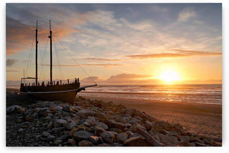 Ship Torgauten stranded on Hokitika beach in New Zealand at suns by Marco Brivio