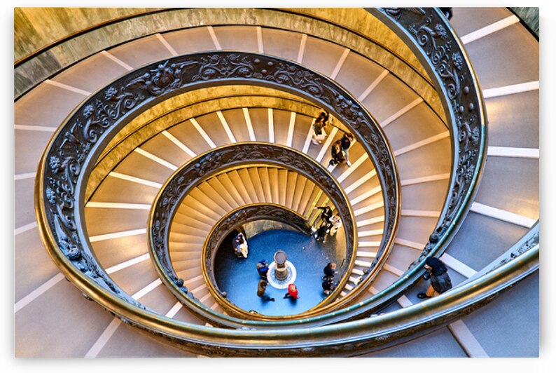 Visitors walk down Bramante staircase in Vatican Museums in Rome by Marco Brivio