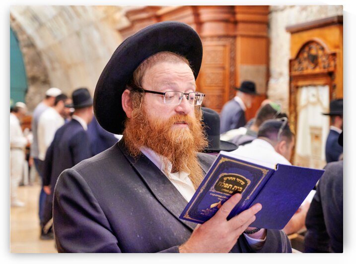 Orthodox Jews engaged in prayer at the Wailing Wall in Jerusalem by Marco Brivio