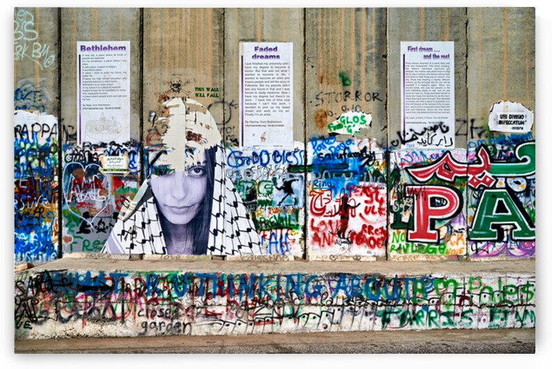 View of the separation wall in Bethlehem with graffiti and art by Marco Brivio