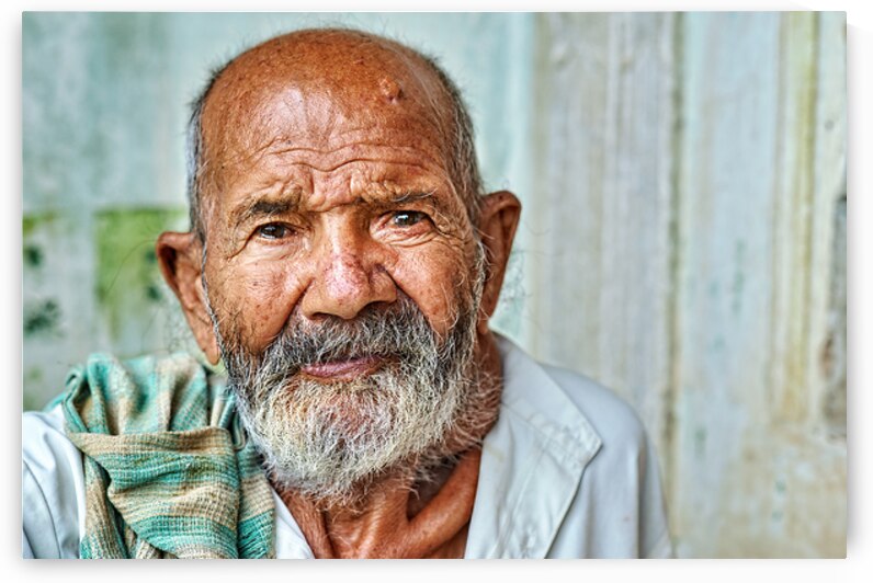 Portrait of an old man in a house in Mandawa Rajasthan India by Marco Brivio