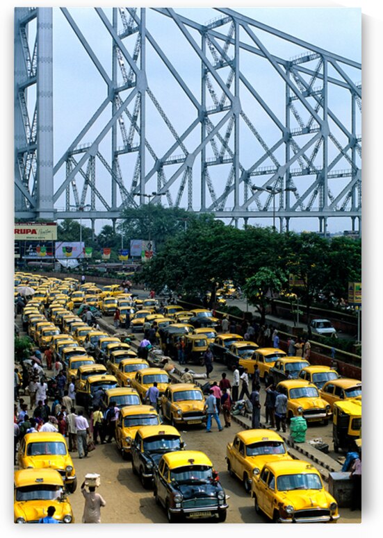 Taxis lined up in Calcutta Kolkata near the Howrah Bridge by Marco Brivio