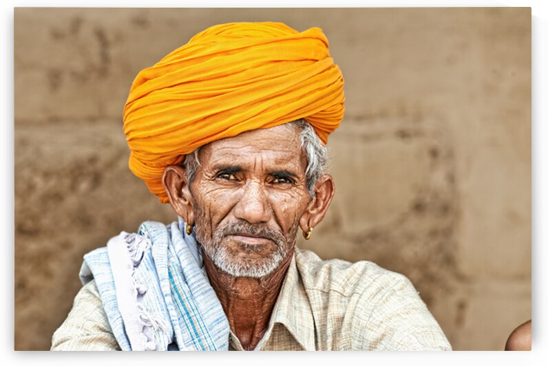 Old man with yellow turban in Jodhpur Rajasthan by Marco Brivio