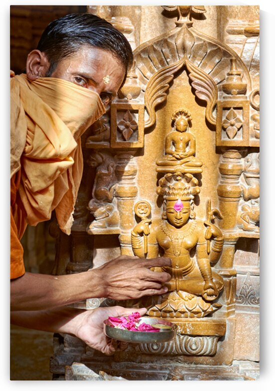 Man praying at Sri Jaisalmir Lodravpur Jain Temple by Marco Brivio