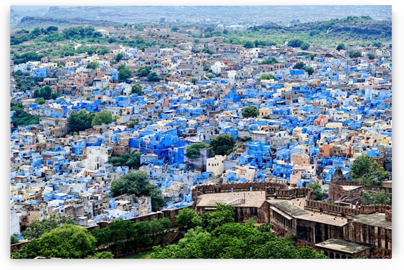 Cityscape view of blue buildings in Jodhpur Rajasthan by Marco Brivio