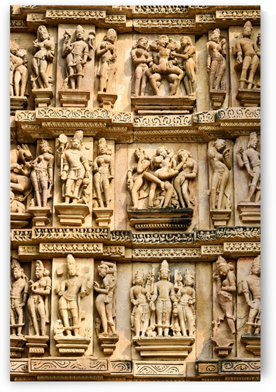 Hindu temples in Khajuraho with erotic carvings and sculptures by Marco Brivio