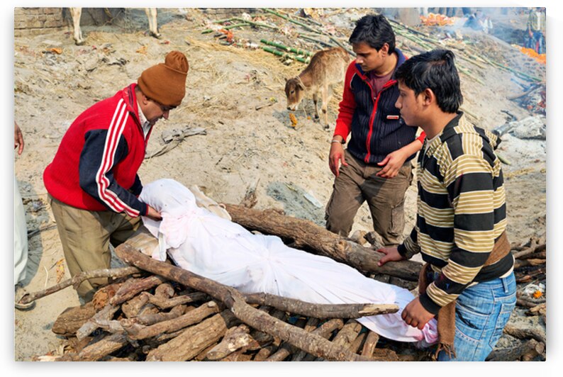 Hindu cremation rites by the Ganges river in Varanasi India by Marco Brivio