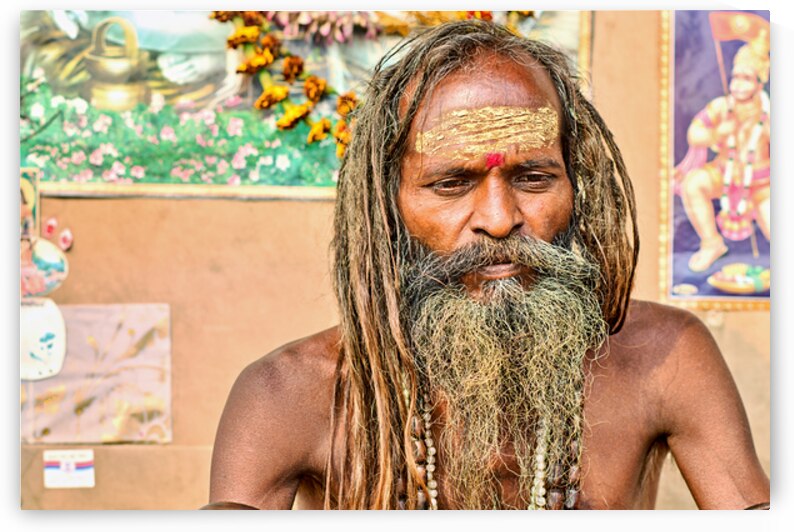 Sadhu in Varanasi Uttar Pradesh with long hair and beard by Marco Brivio