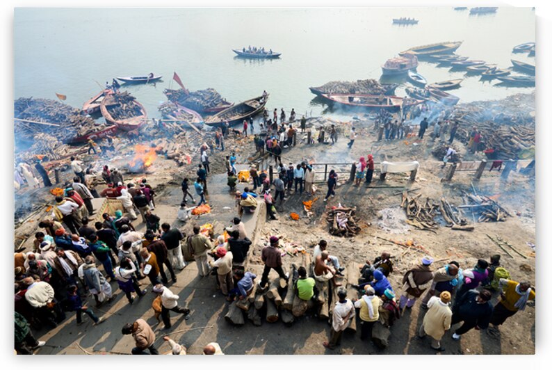Cremation rites by the river Ganges in Varanasi India by Marco Brivio