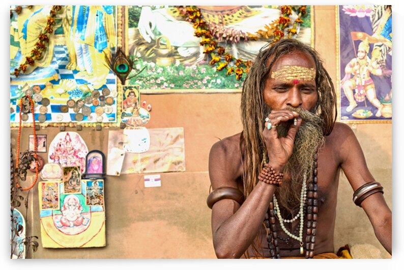 Holy man sadhu in Varanasi Uttar Pradesh sharing wisdom by Marco Brivio